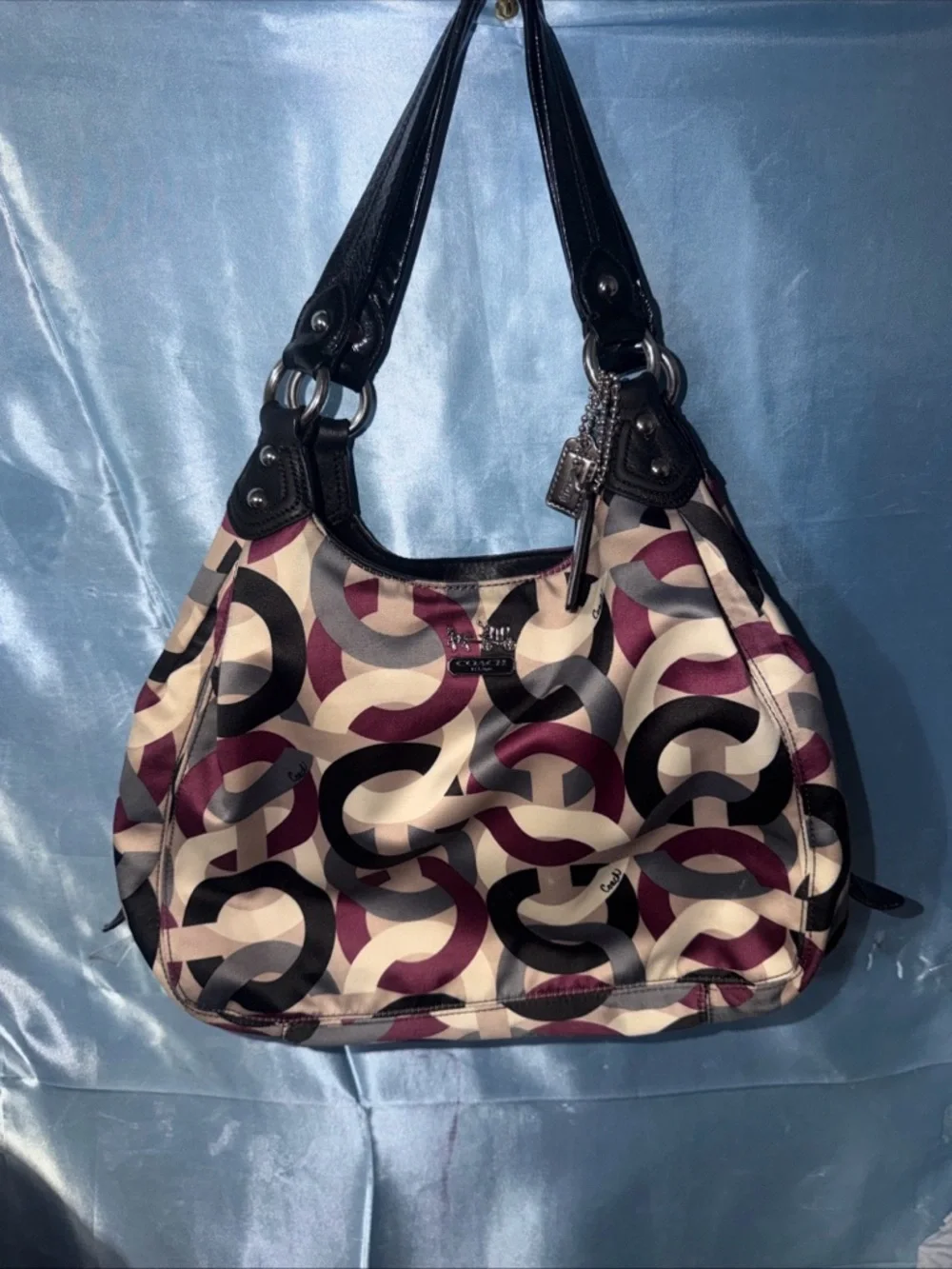 Vintage COACH MAGGIE OP ART HOBO PURPLE CHAINLINK SATCHEL HANDBAG F0967-14420 - Picture 1 of 10